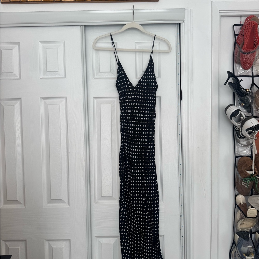 Zara Black Maxi Slip Dress with White Dot Print